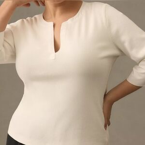 Maeve by Anthropologie Cuffed Popover Top, White, Size Large, NWOT